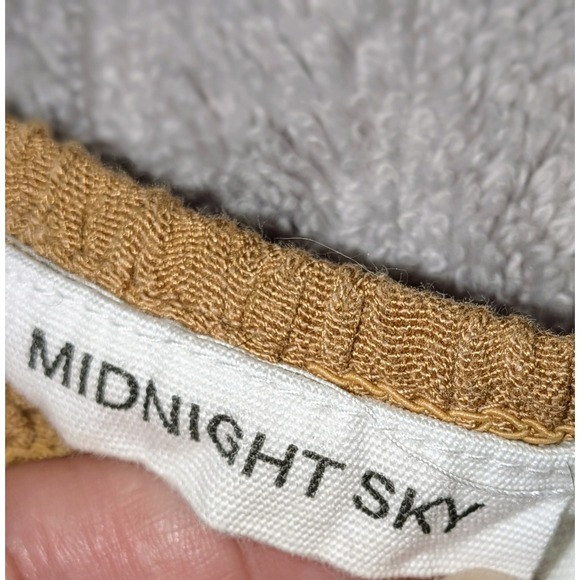 Midnight Sky Brown Twisted Front Smocked Square Neck Cap Sleeve Crop Top L - Picture 6 of 8